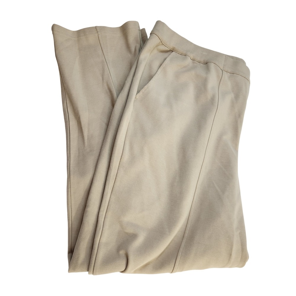 Bob Mackie Wearable Art Womens 1X Tan Beige Straight Leg Knit Pants Cotton Blend